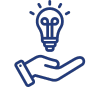 A blue icon of a hand with an idea in it.