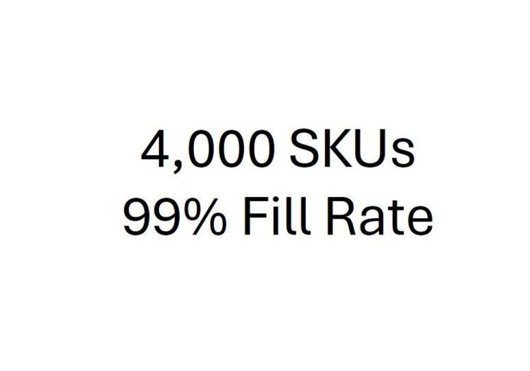 A white background with the words " 4, 0 0 0 skus 9 9 % fill rate ".