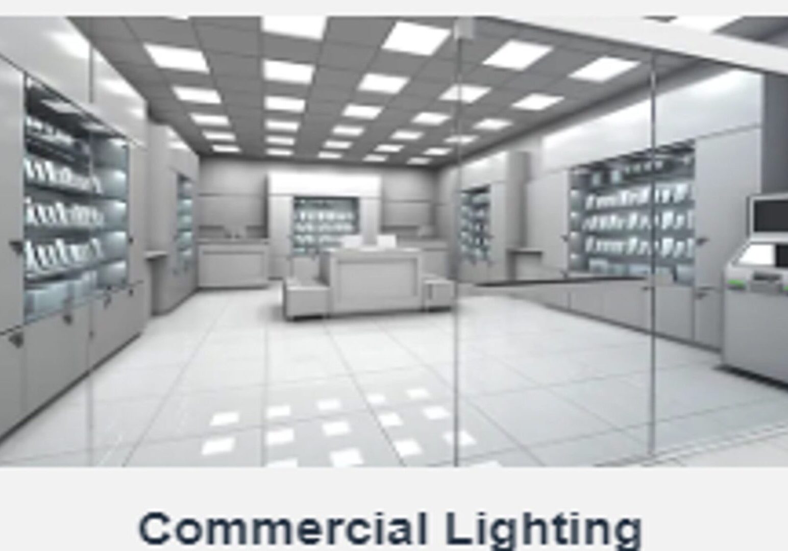 A commercial lighting store with many lights on the ceiling.
