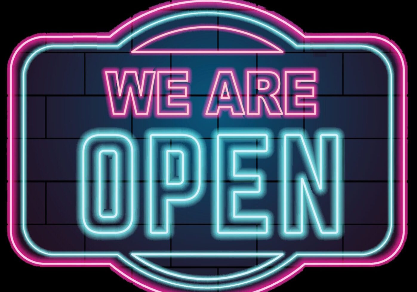 glowing-neon-open-we-are-open-sign-template-free-vector - Black Background
